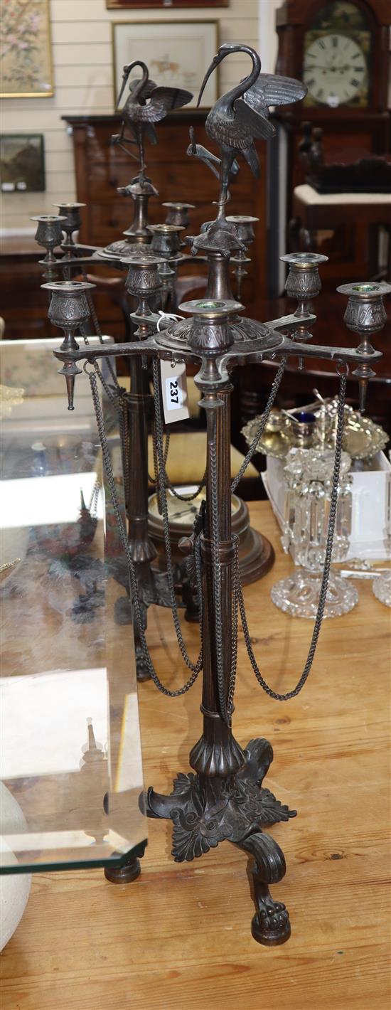 A pair of French Empire style bronze five-light candelabra height 82cm